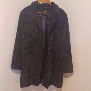 east 5th Beautiful Ribbed Faux Fur 4 Button Down Lined Black Collared Coat XL